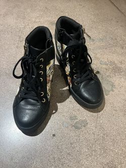 Aldo women's hidden wedge sneakers Black W Print Size 8
