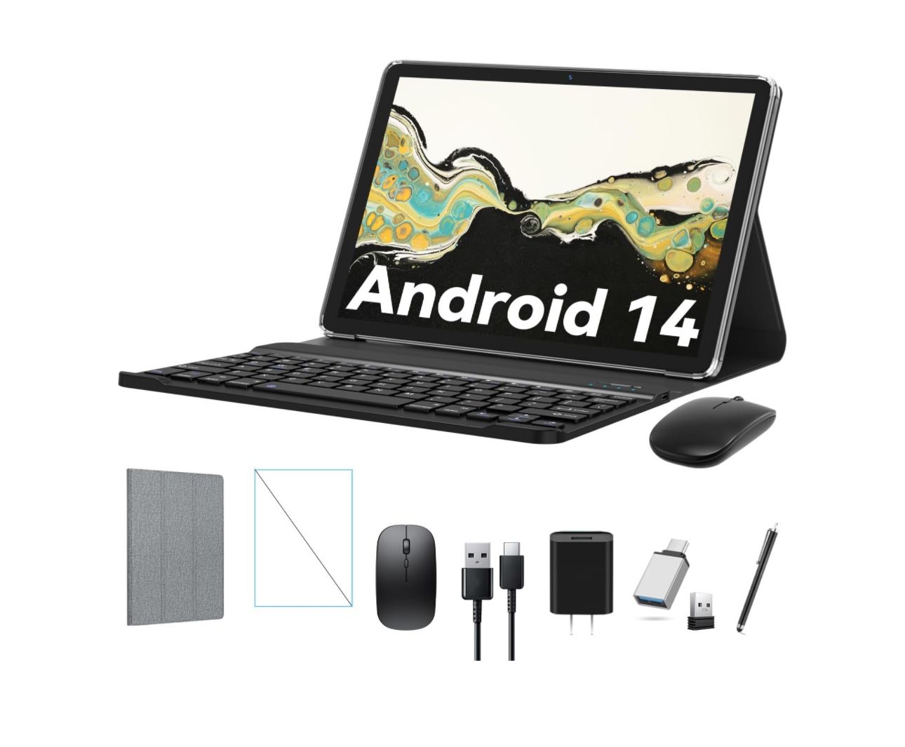 Android 14 Tablet 2024 Latest, 10 inch Tablets with 1280 * 800 HD IPS Touch Screen, 128GB ROM+8GB RAM, Octa-Core Processor, Dual 4G Cellular Tablet wi