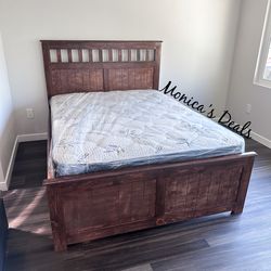 Queen Solid Wood Bed With Mattress $560