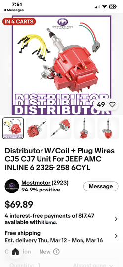 Distributor with coil & plug wires