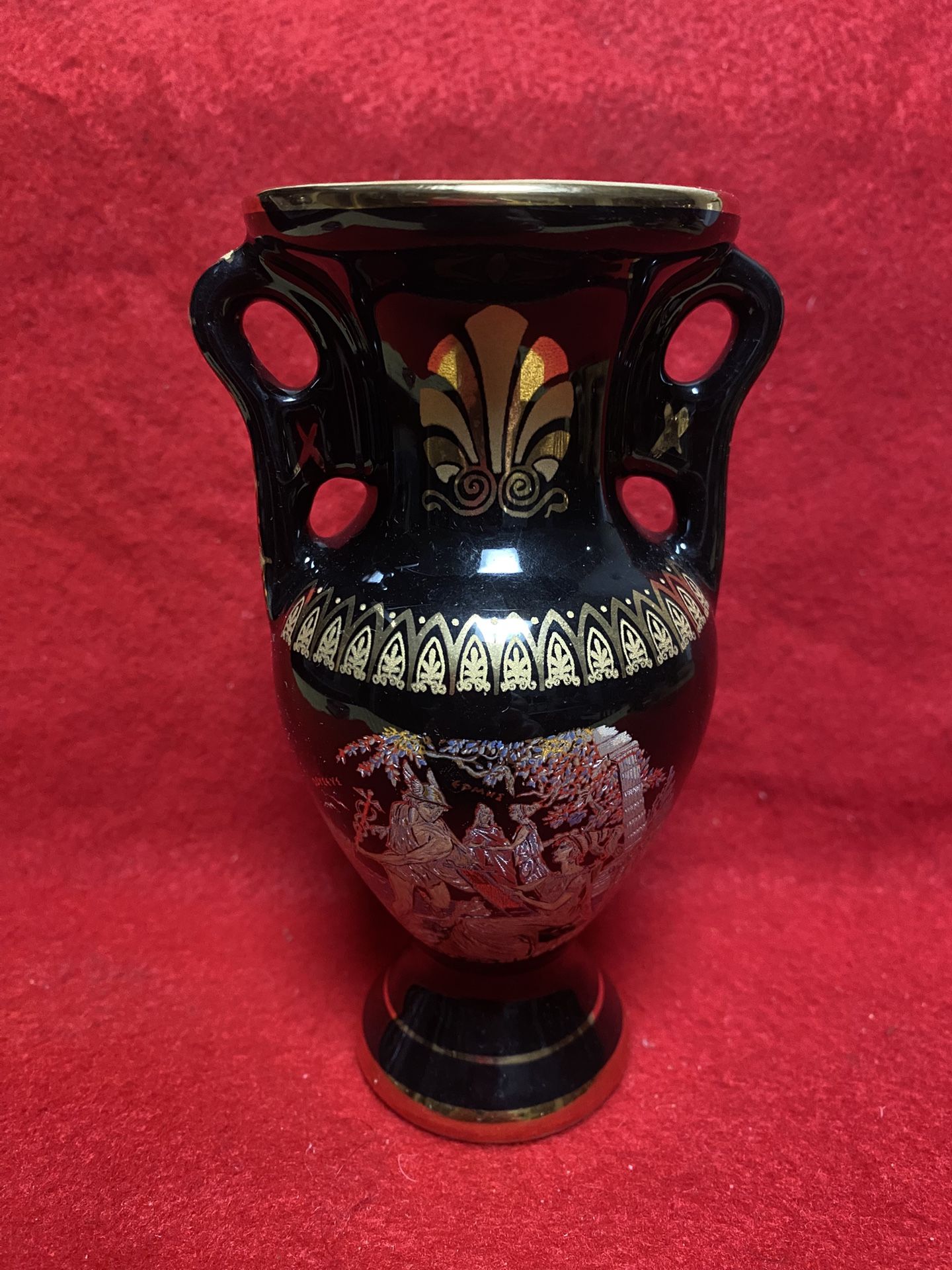 5.5 Inch 24k Black & Gold Handmade In Greece Imported From Greece Greek Ceramic Vase