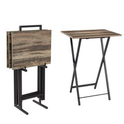 TV Tray Table Set of 4, Folding Table, Industrial Side Table for Small Spaces, Space-Saving, Rustic Brown  