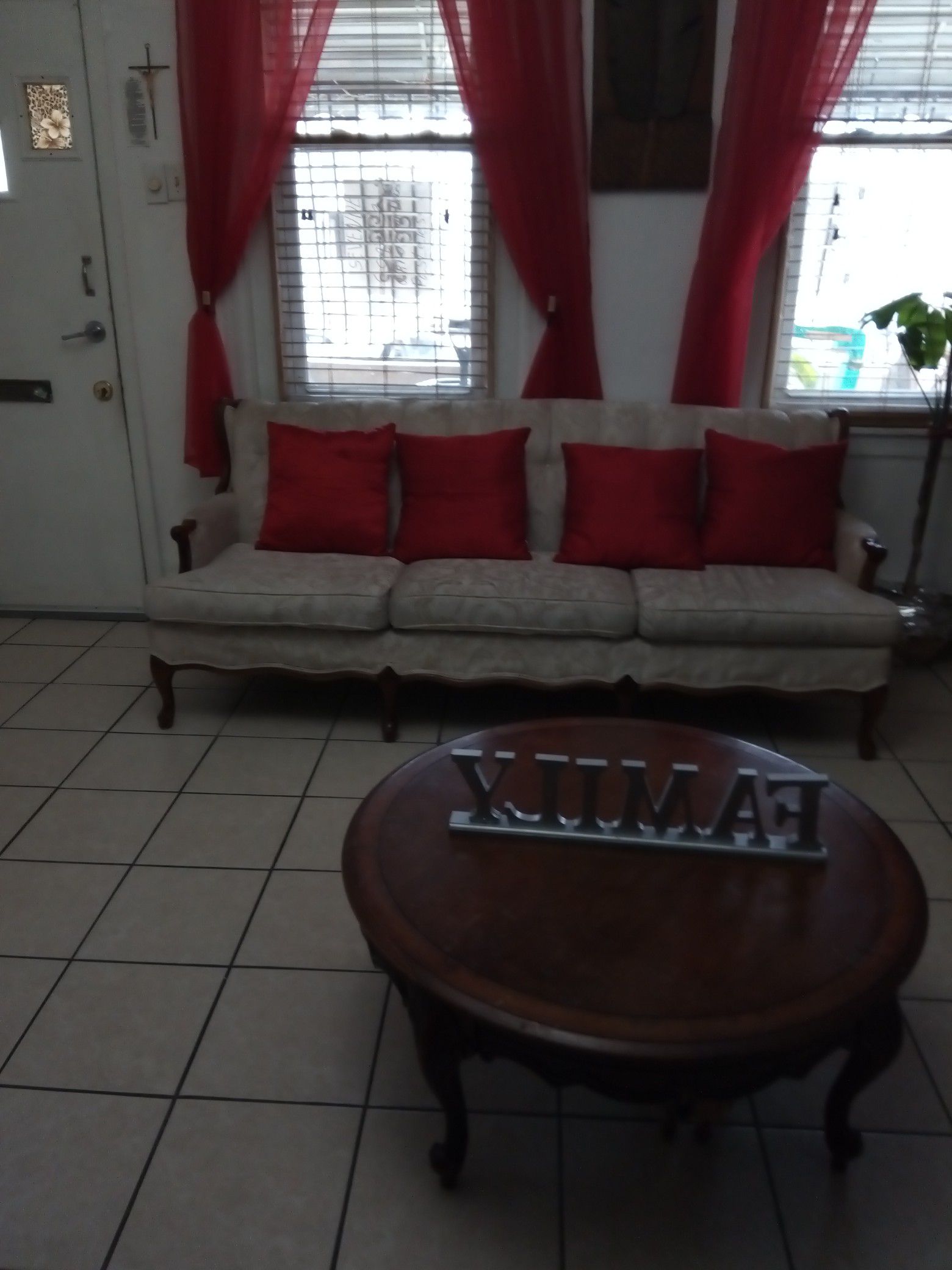 Antique sofa and chair two lamp table and coffee table