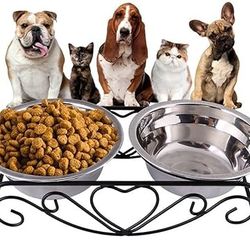 Stainless Steel Raised Pet Bowls, Double Pet Food & Water Bowls
