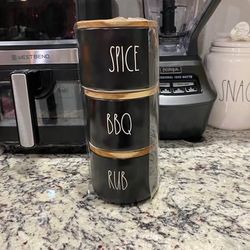 New Rae Dunn SPICE BBQ RUB Stackable Black Cellars w/ Wooden Lids must pick up 