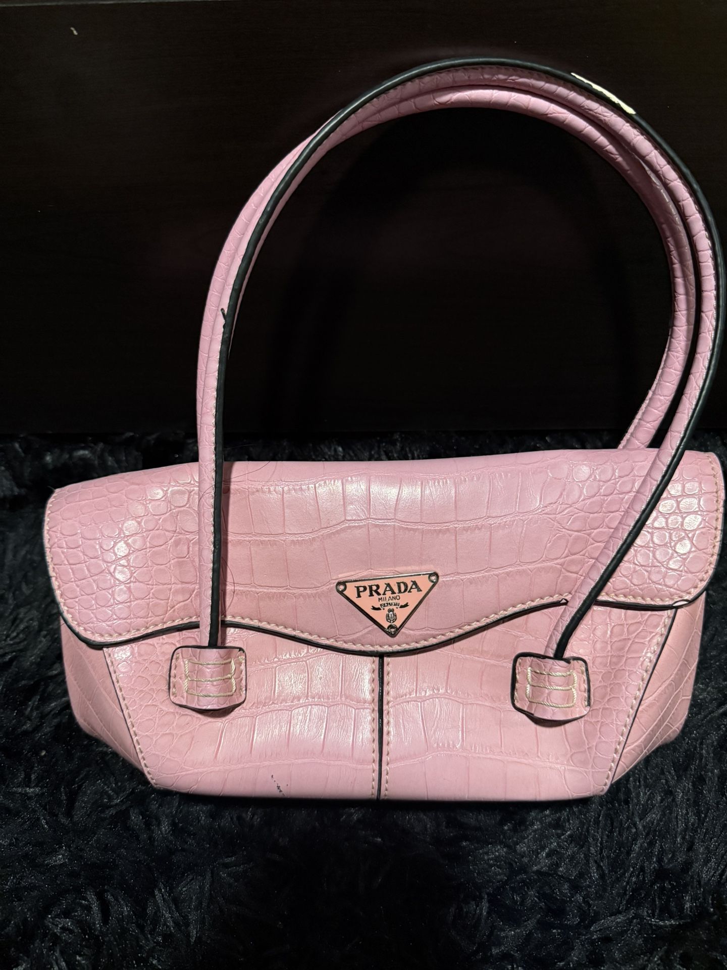 Authentic Prada Pink Croc-Embossed Leather Shoulder Bag