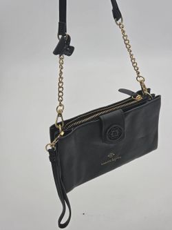 Nanette Lepore Black Pebbled Crossbody Wristlet Purse Gold Chain NWOT