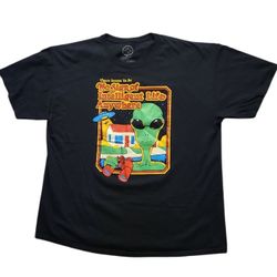Men's Colorful Alien UFO abduction Short Sleeve Crew Neck T-shirt Size XL Mens