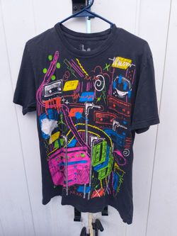 Vintage Y2K Anchor Blue Graffiti Boombox T-Shirt Men’s Medium Black