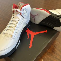 Jordan 5 Retro Fire Red Silver Tongue Sz 9.5 *NEW*