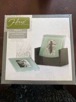 Home Elements Photo Glass Coasters with Wood Box