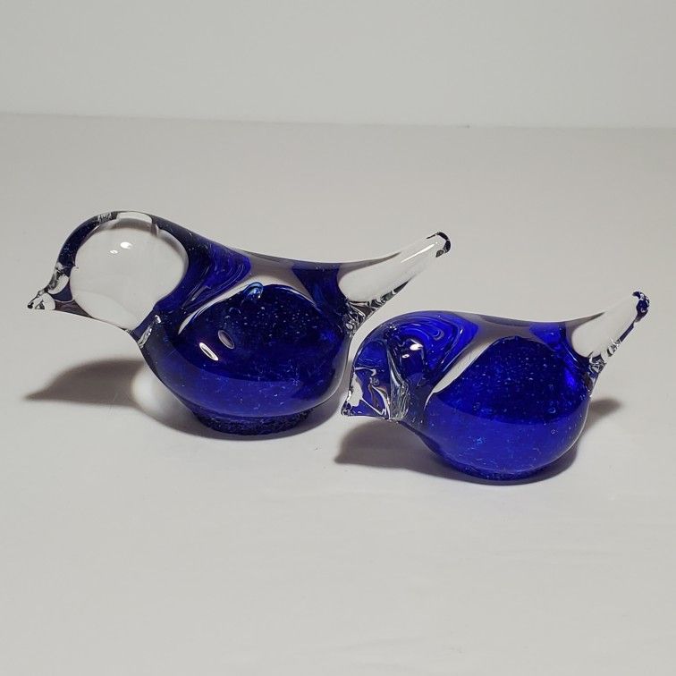 2 Glass Randsfords Bird Figurines Blue