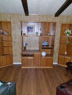 Oak Wood Entertainment Center Wall Unit