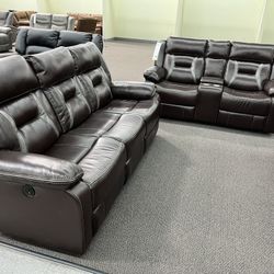 New Reclining Couch / Love Seat . Brown Gel Leatherette . Free Delivery!