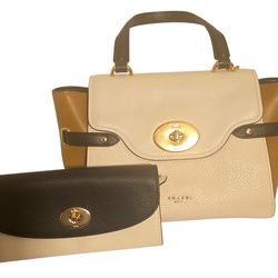 Coach Colorblock Leather Satchel + Matching Wallet Gold Hardware Crossbody Bag