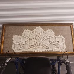 BEAUTIFUL HAND CROCHETED FRAMED DOILY