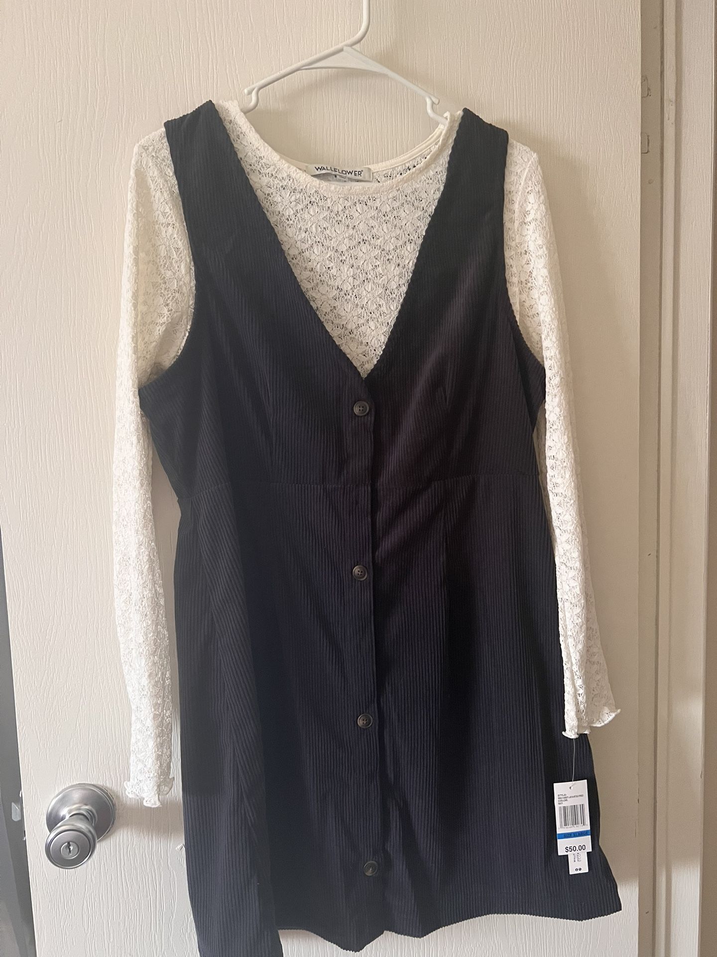 Wallflower corduroy dress with lace top