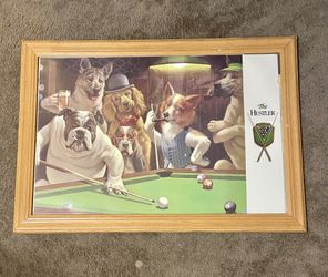 Large Vintage  Dogs Playing Pool Poster Framed 