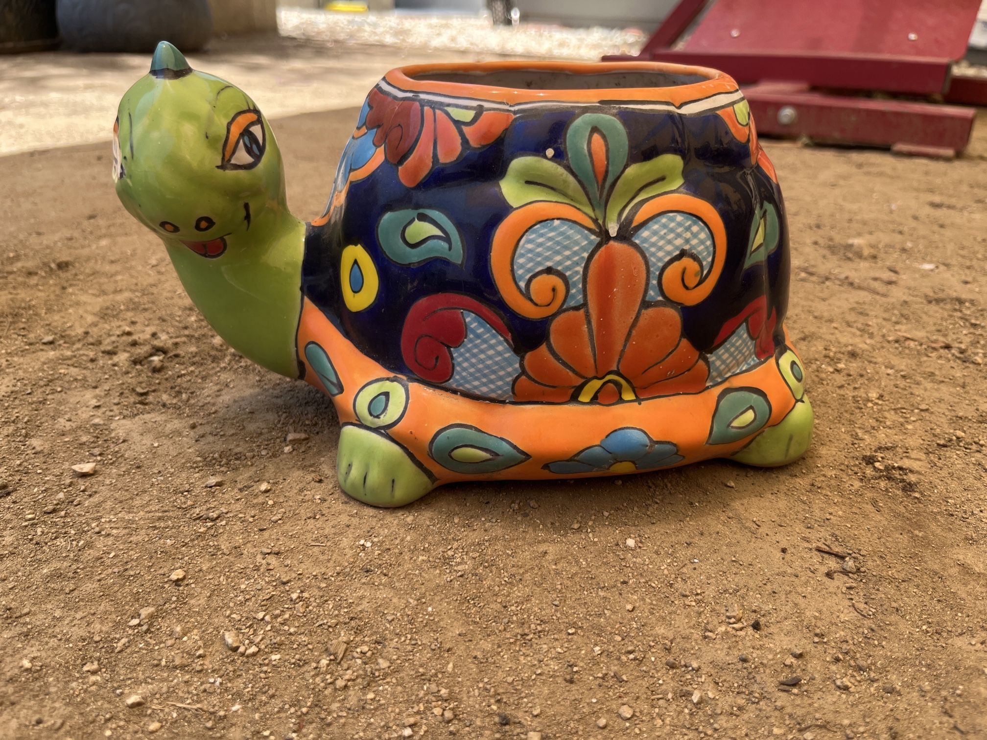 Talavera Turtle Planter – Hand-Painted Ceramic Animal Pot 