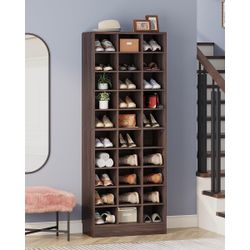 Tribesigns 70.9 inch H 10 Tier 30 pair Dark Brown Shoe Cabinet with 30 Cubbies and Adjustable Shelves for Entryway Hallway