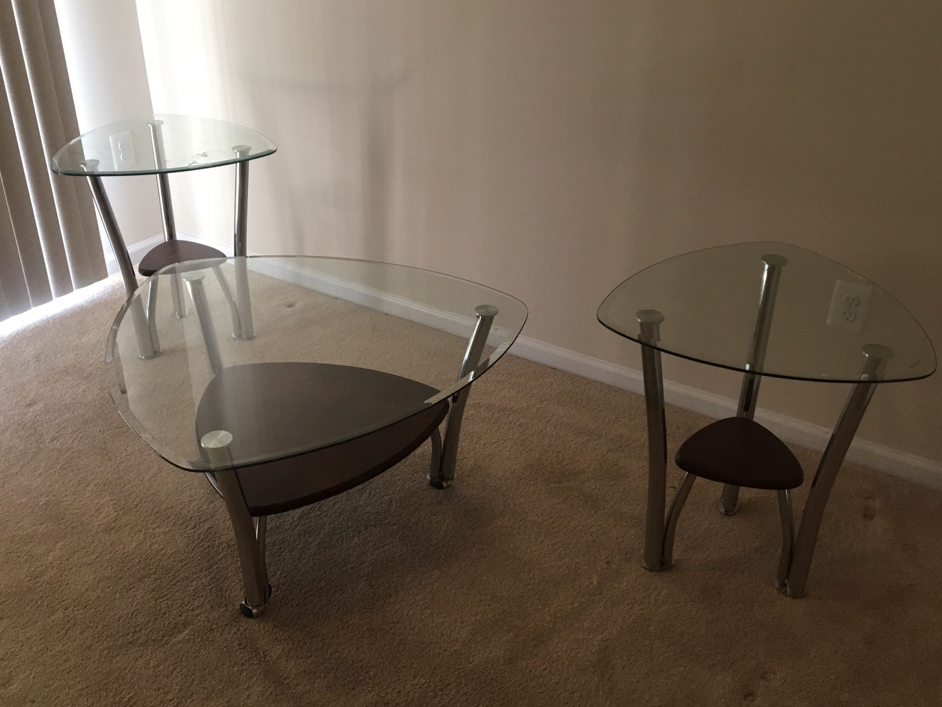 Brown Wood Glass End/Coffee Tables