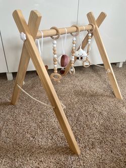 Wooden Baby Activity Gym with Hanging Toys foldable portable