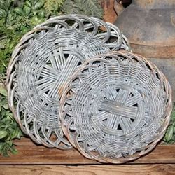 NEW Pair of Large Shabby Blue Gray French Country Farmhouse Wicker Nesting Dish Baskets