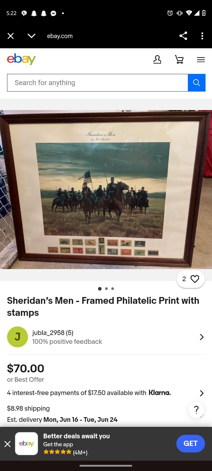 Sheridan's Men Framed Philatelic Print With Stamps