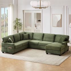 New Fabric Sectional.  Green, Grey, Black.  92x125x35H.  Free Delivery!