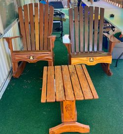 XLARGE Adirondack chairs (custom-made) SOLID WOOD with table. Hand carved!