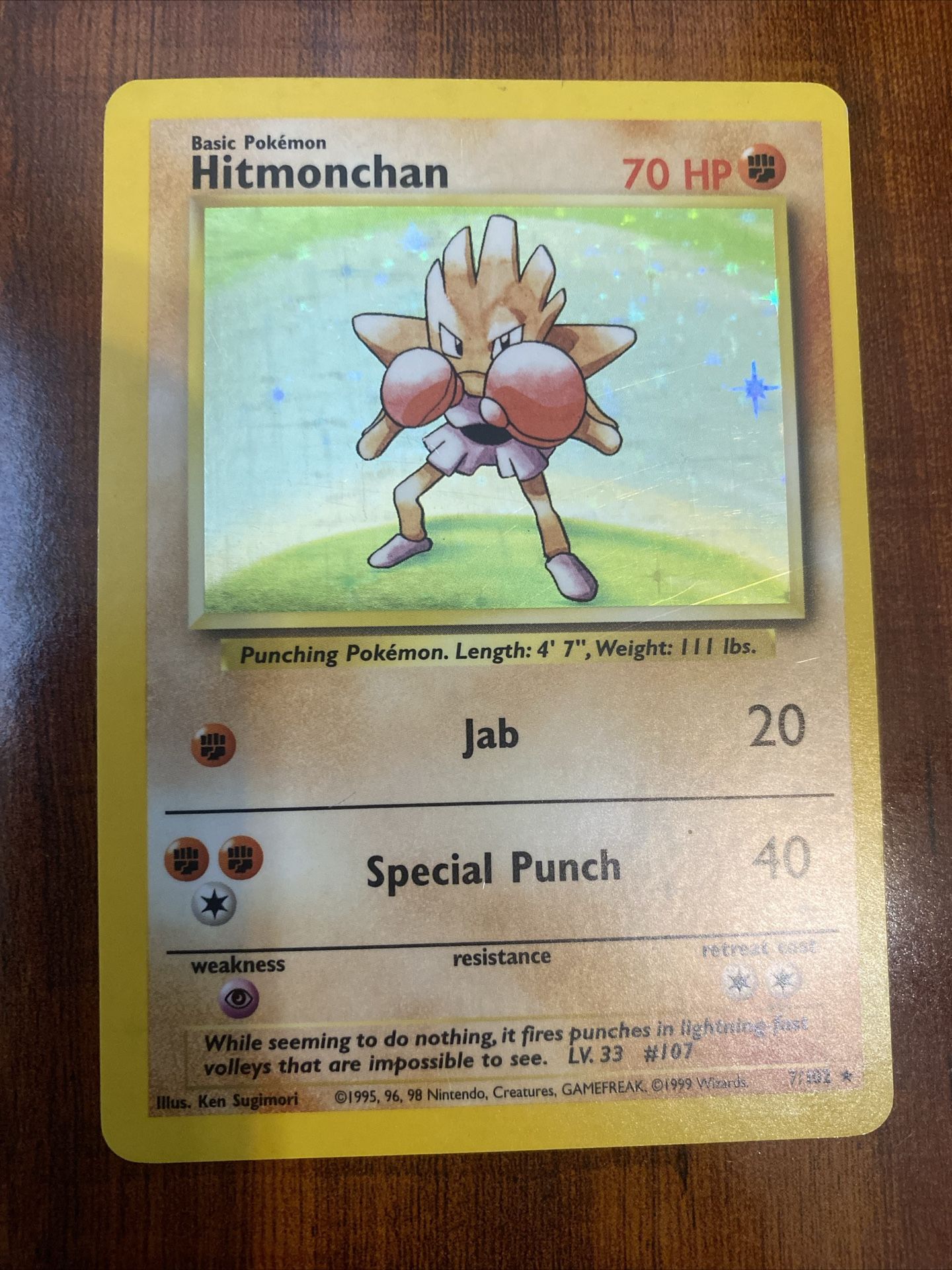 Pokemon Hitmonchan 7/102 Base Set Unlimited Vintage Holo Rare MP/HP