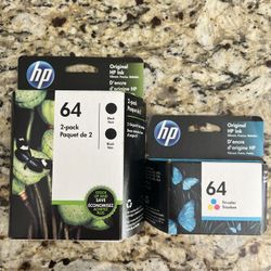 HP 64 Black 2 Pack Ink Cartridges & 1 tri-color