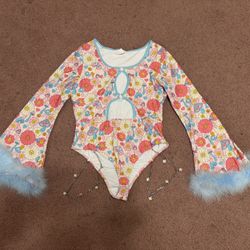 New 1x floral daisy 60s 70s bodysuit costume top festival rave boho outfit