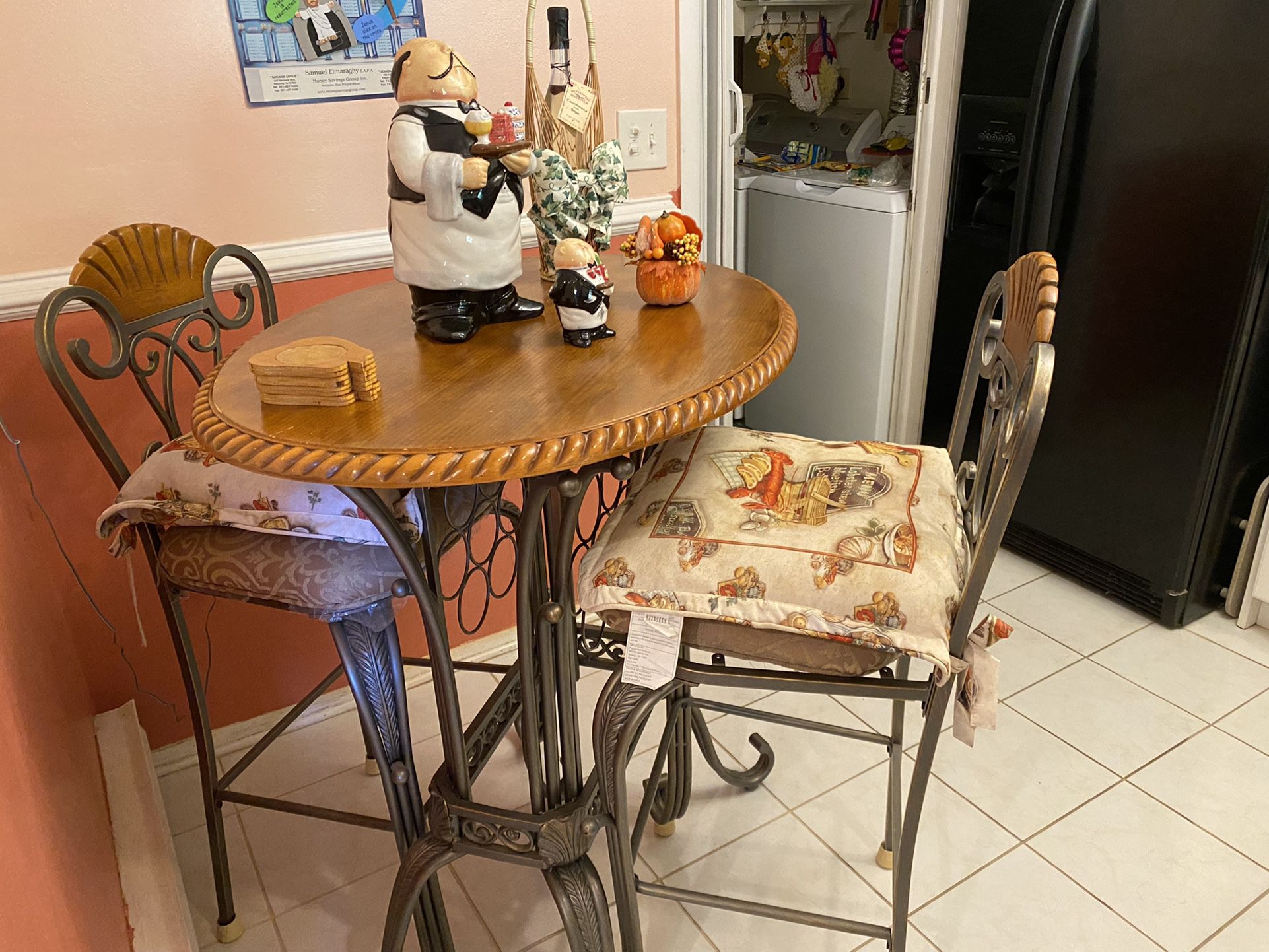 High Top Table W/ Wine Rack And 2 Chairs 