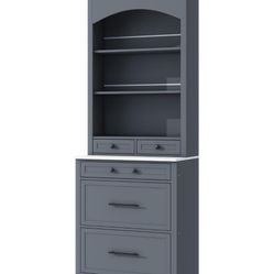 Assembled new 7” Tall Freestanding Storage Cabinet with Arched Design, Adjustable Shelves, 5 Drawers
