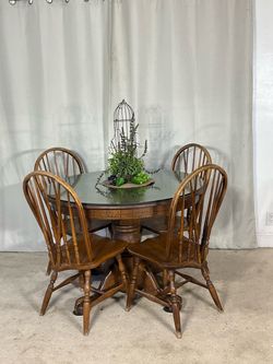 Charming Kitchen Dining Table with 4 Chairs & Protective Glass