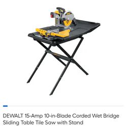 DEWALT 15-Amp 10-in-Blade Corded Wet Bridge Sliding Table Tile Saw with Stand
