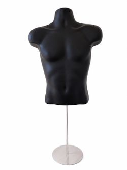 Black Male Torso Mannequin with Metal Stand