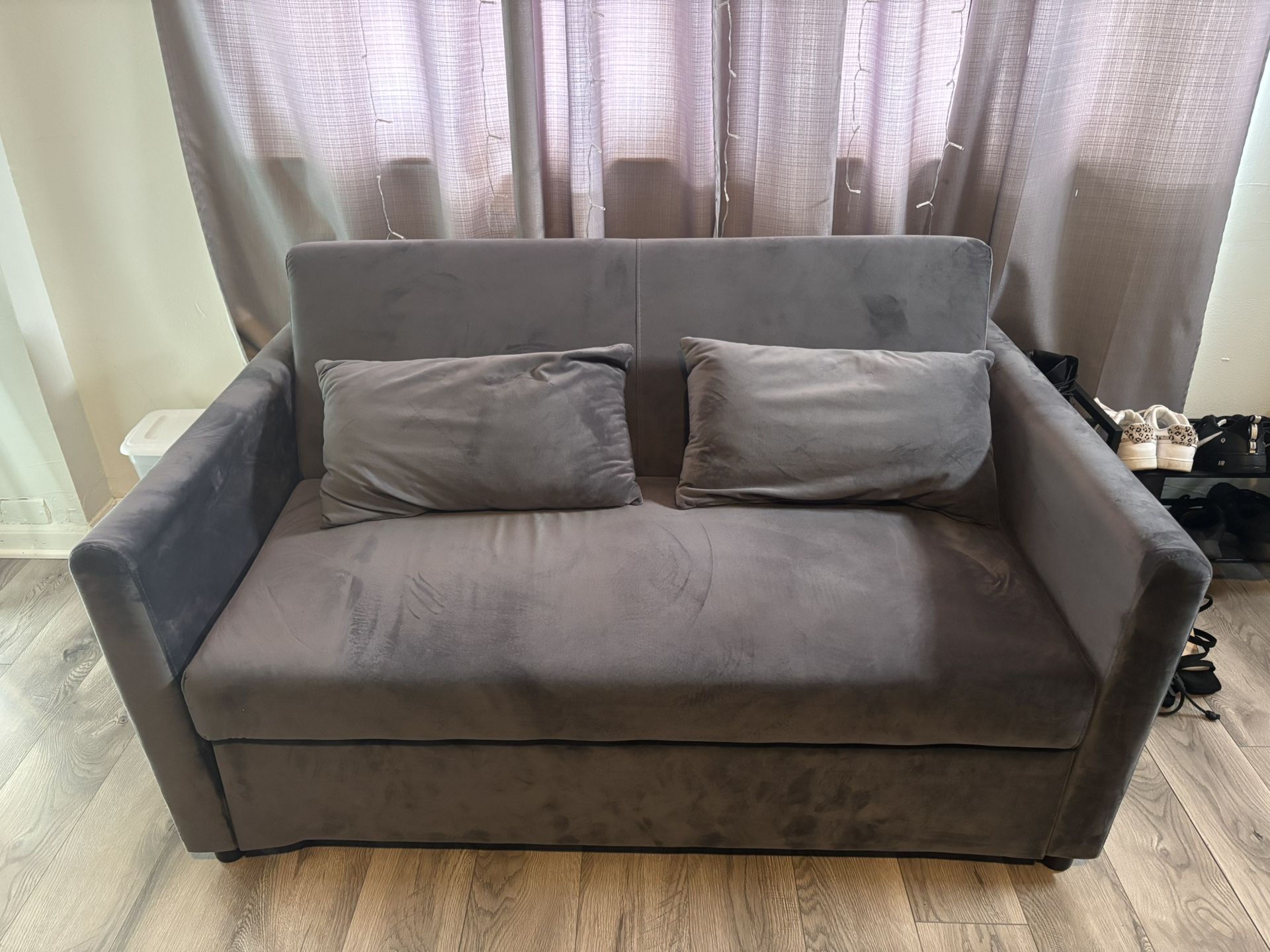 3-in-1 grey velvet sleeper sofa couch with pull out bed