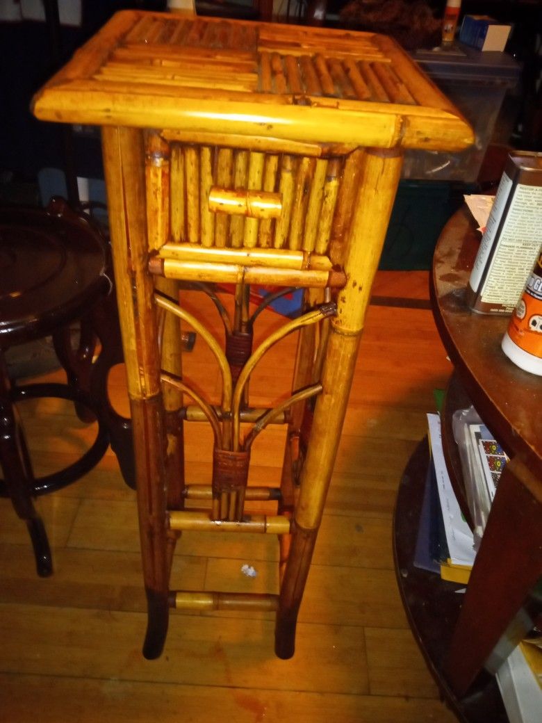 Vintage Plant Stand Wicker Bamboo With Drawer 29" High