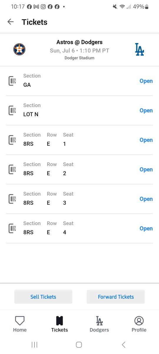 $220 4 Tickets Preferred & General Parking RS8 Row E Seats 1-4