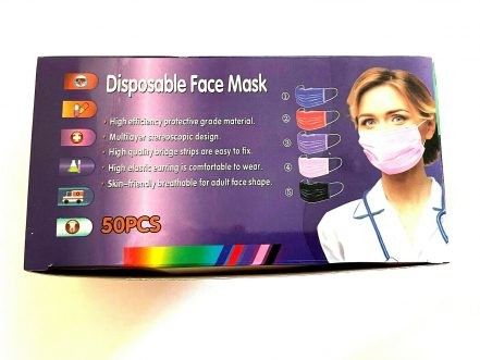 50pcs Face Mask Mouth & Nose Protector Disposable Masks Multi Colors