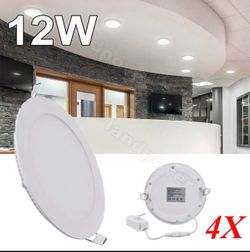 4X 12W 6" Round Cool White LED Recessed Ceiling Panel Light Bulb Lamp Fixture