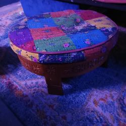 Fancy Seat  Ottoman Wood Carving Base Thick Cushion Seat Very Sturdy