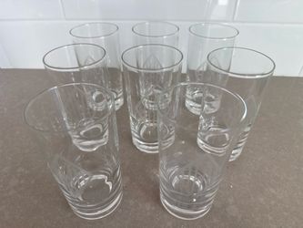 Set of 8 Clear Glass Tumblers with Etched Design