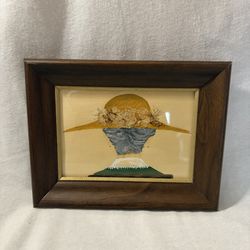 Pressed Dried Flowers On Old Lady’s  Straw Sun Hat Frame Picture