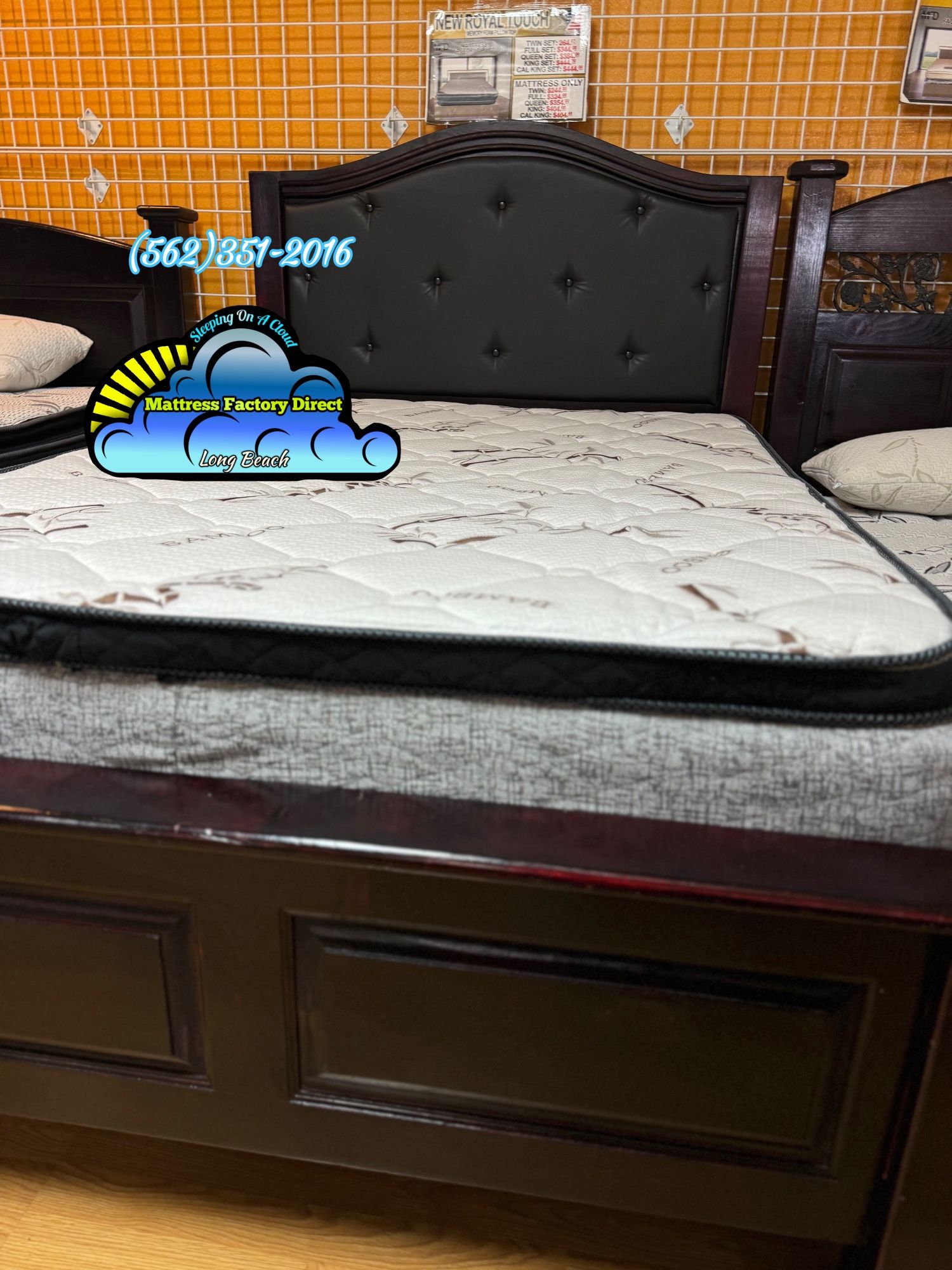 Full Cherry Solid Wood Leather Headboard Bed Frame