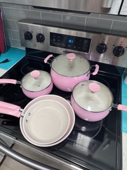 Pink Ceramic Nonstick Cookware Set – 5 Piece