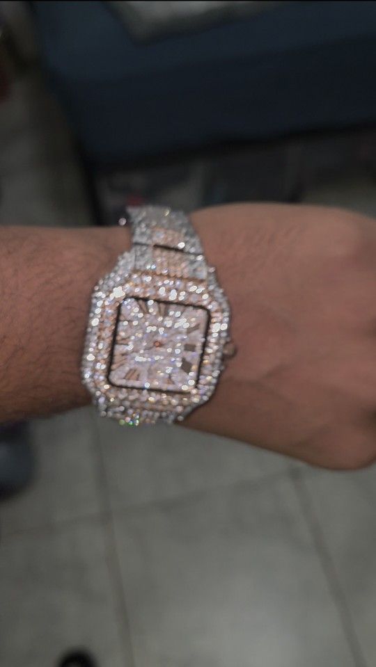 Moissanite Santos Watch 2 Tone Gold Silver