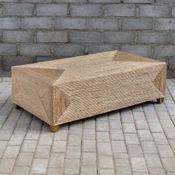 Woven Seagrass Coffee Table with Wood Legs